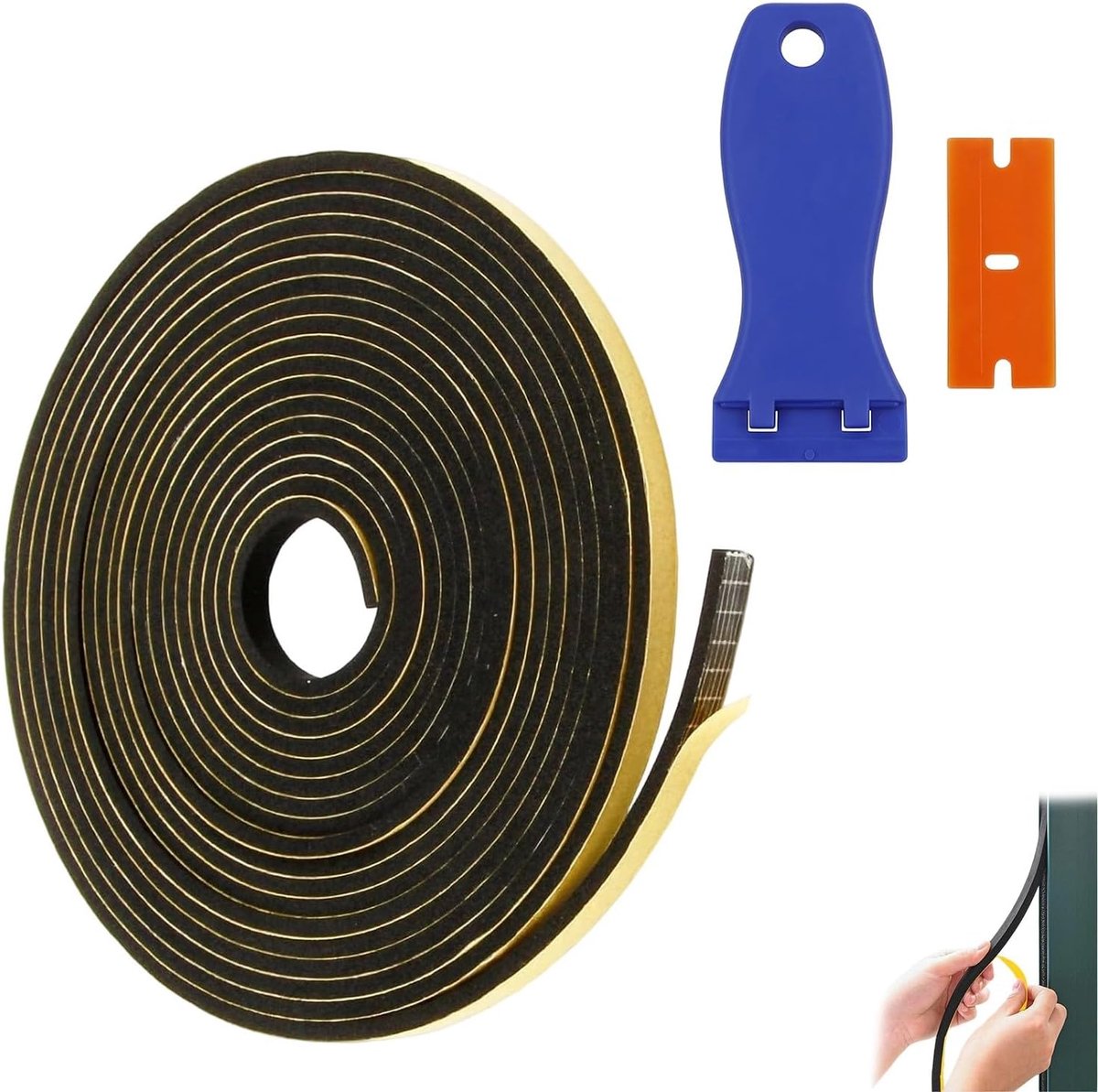 rubberen afdichting, 10 m, 6 x 3 mm, afdichting voor ramen en deuren met blauwe schraper, waterdichte afdichtingslijm voor thermische en akoestische isolatie, zwart