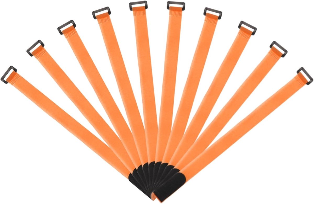 Kabelbinders, haken en ringbevestiging, 45 x 2,7 cm, herbruikbaar, verstelbare gesp, multifunctioneel kabelmanagement, oranje, 10 stuks