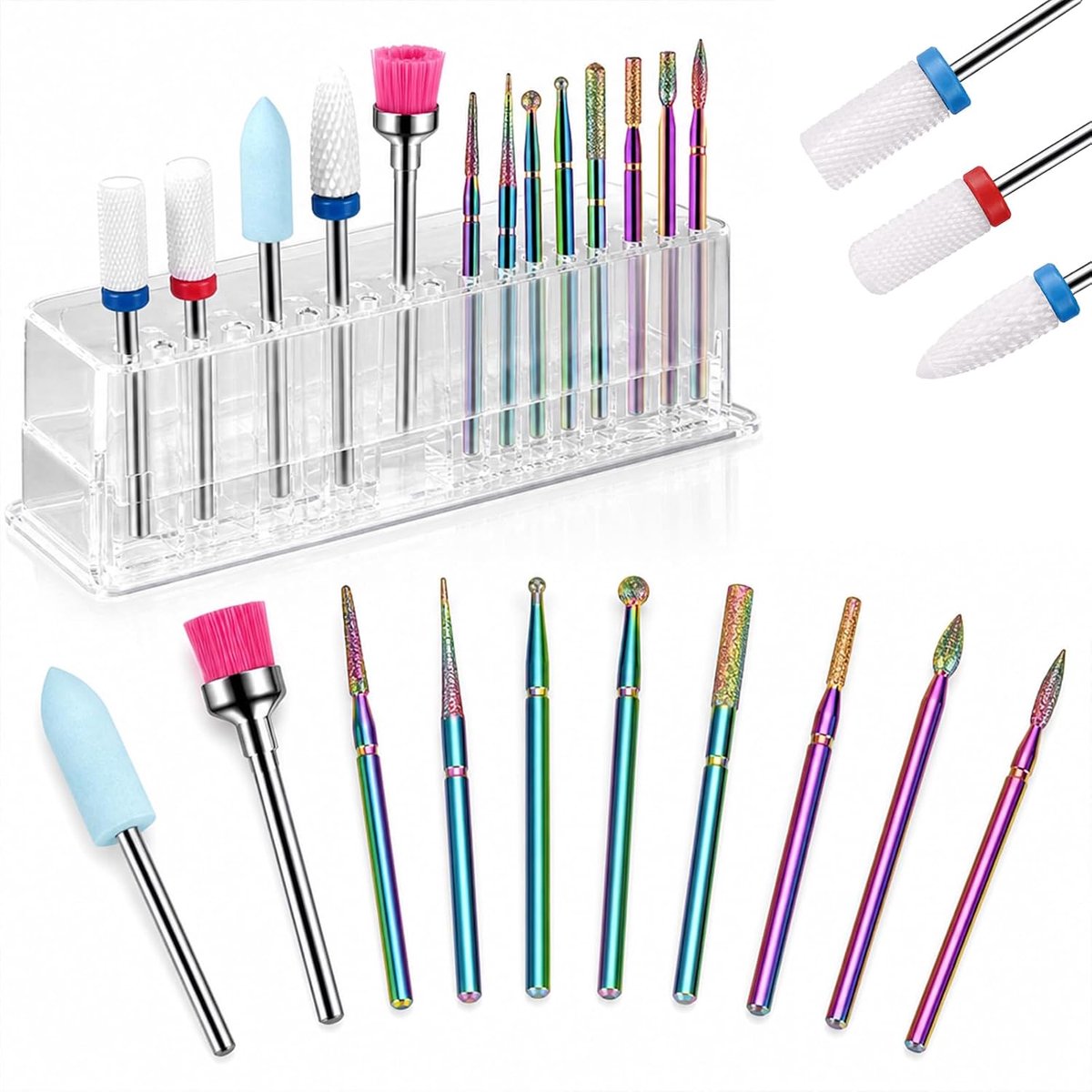 13-delige nagelfreesset, nagelfrees voor gelnagels met wolfraamcarbide/keramiek/diamantbits, nagelfrees opzetstukken set voor gelnagels, nagelbits voor professionals en beginners