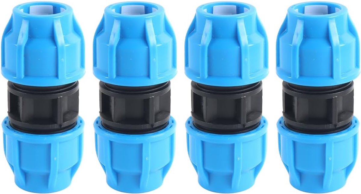 4-pack PE rechte koppeling 20mm blauwe dop push-fit pijpconnector