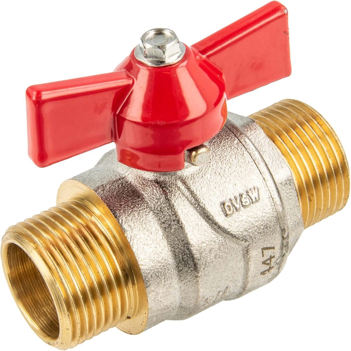 tecuro Kogelkraan, buitendraad aan beide zijden G 1/2 inch (DN 15), vlindergreep, messing vernikkeld