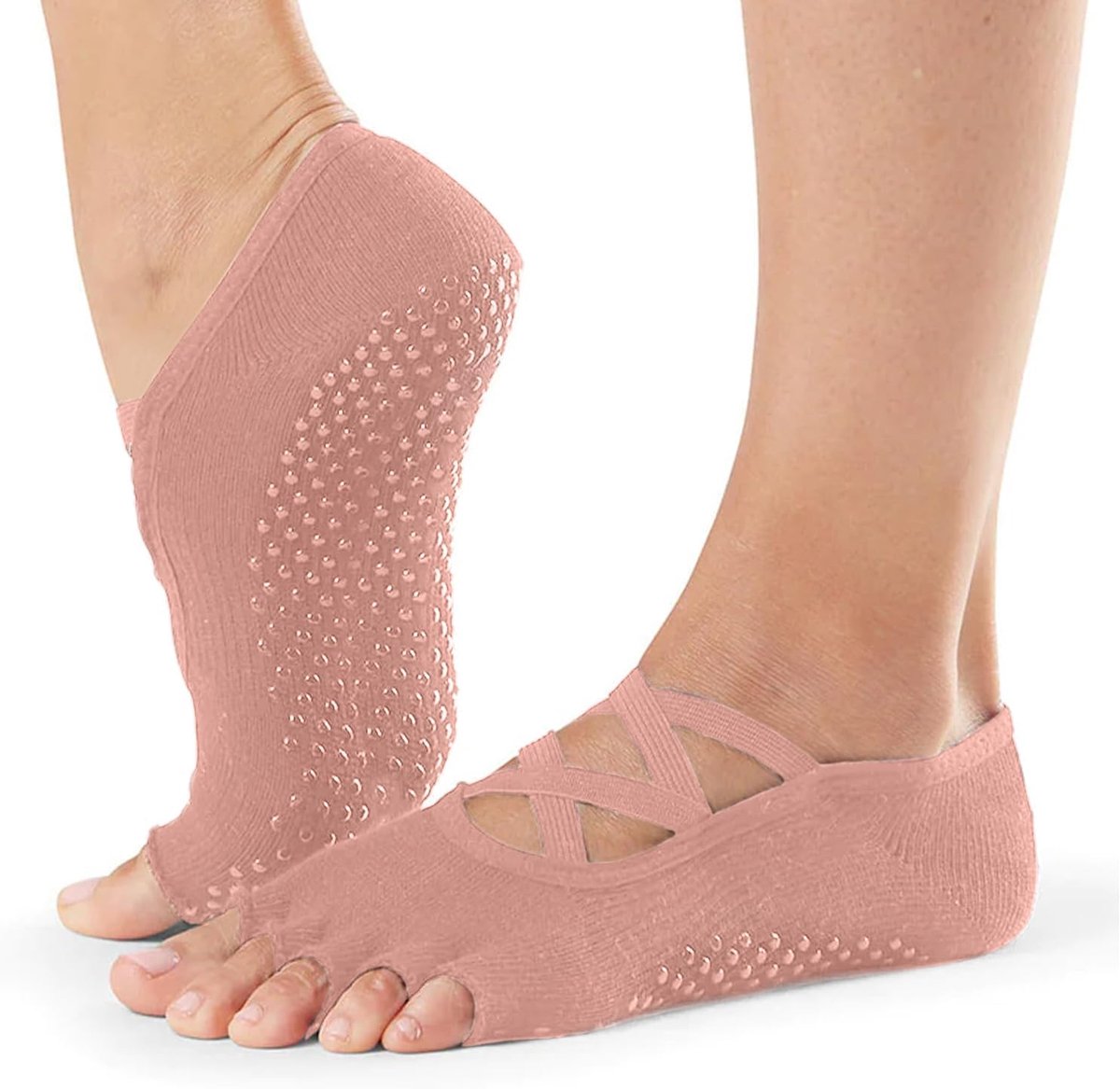 Sokken voor dames, met bandjes, antislip handgrepen, teenloze antislipsokken voor pilates, barre, ballet, workout, dans