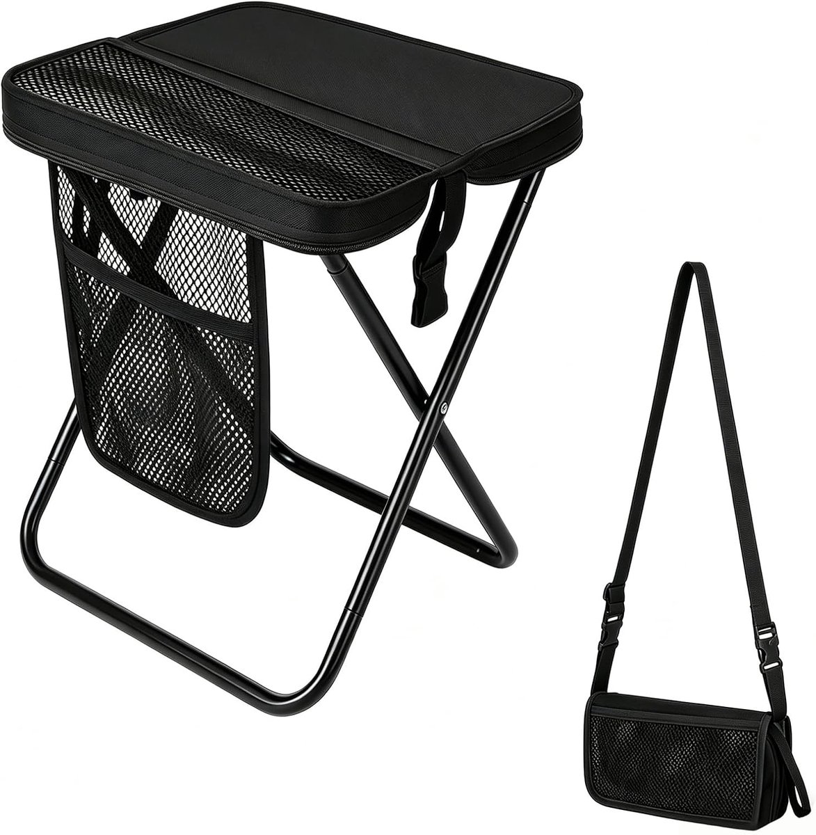 opvouwbaar, mini-klapstoel, kruk, 31 cm, inklapbaar, houdt tot 120 kg, klapkruk, camping, lichte viskruk voor picknick, trekking, vissen, tuin (zwart)