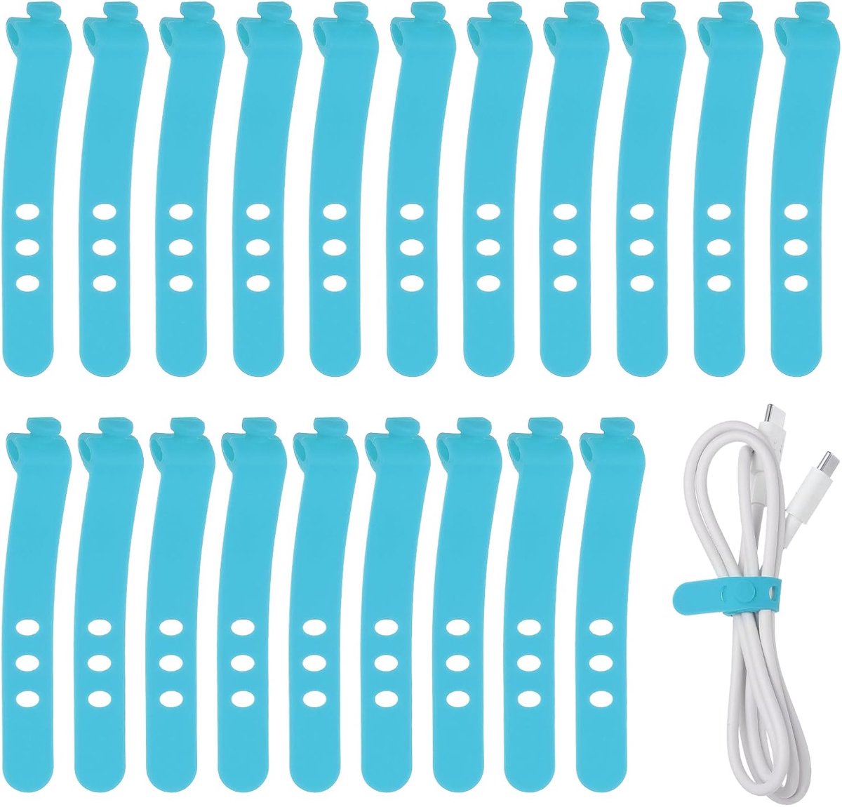 Kabelbinders, 3 gaten, herbruikbare rubberen koordhouder, verstelbare elastische kabelwikkelaar met vergrendelingsclip, multifunctionele kabelhouder, blauw