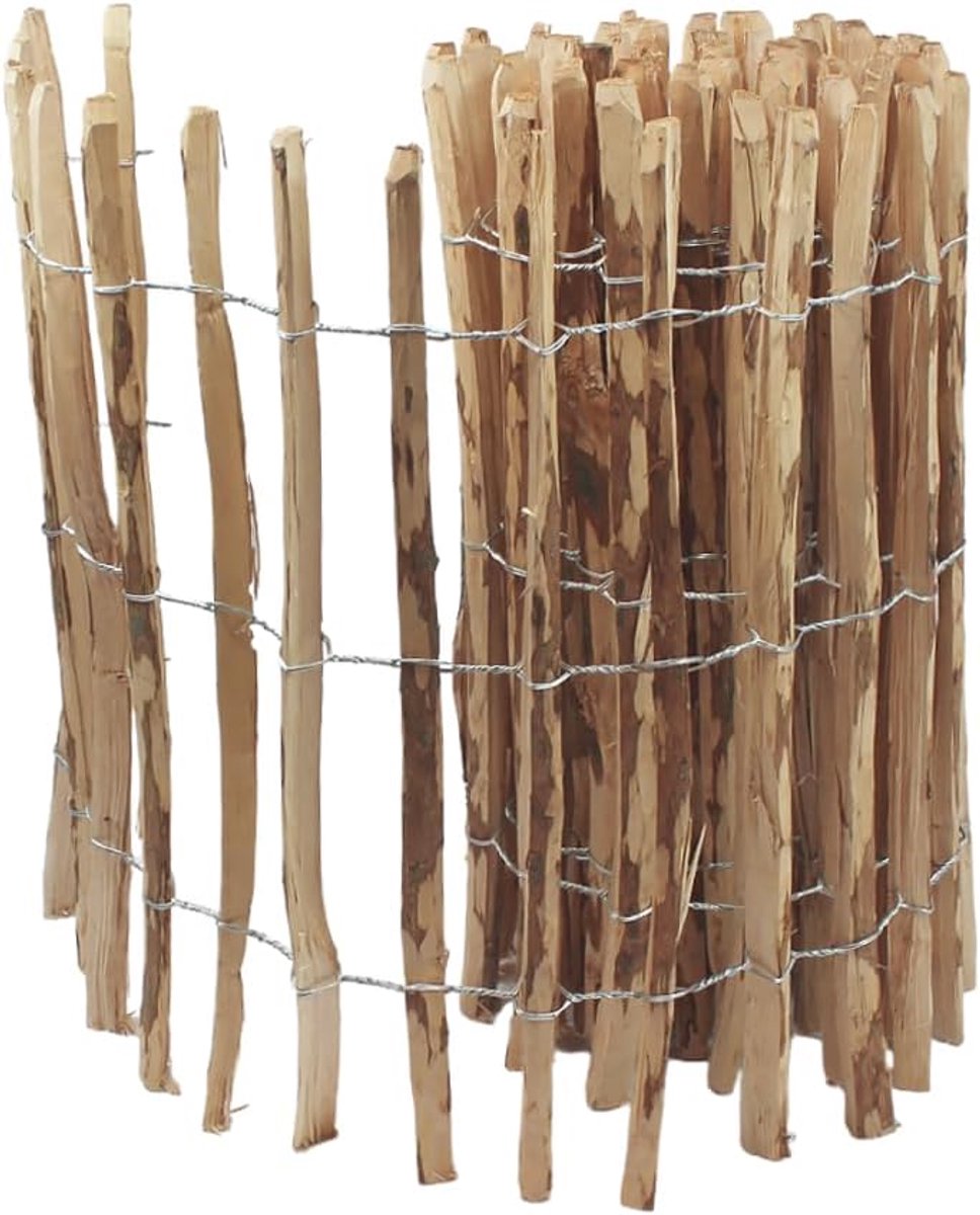 houten schutting, rol 90 cm x 5 m, natuurlijke tuinhek met gegalvaniseerde draad, 7-8 cm afstand, rustieke rand voor bedden, vijvers en paddocks