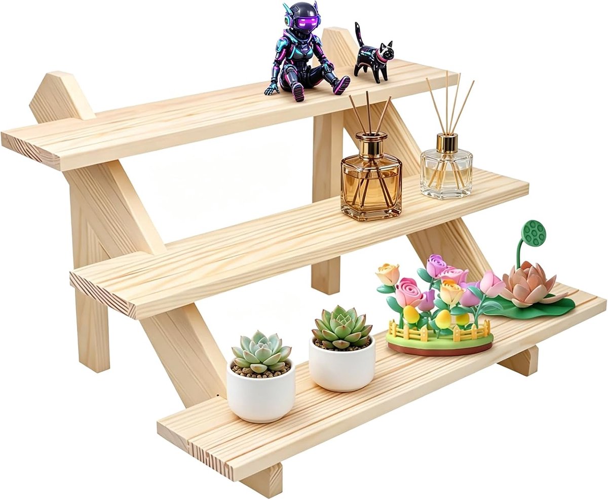 3-tier houten presentatiestandaard van hout, log retail oorbel display riser met groef afneembare displaystandaard sieradenstandaard van hout voor parfum, figuren, lippenstift, nagellak