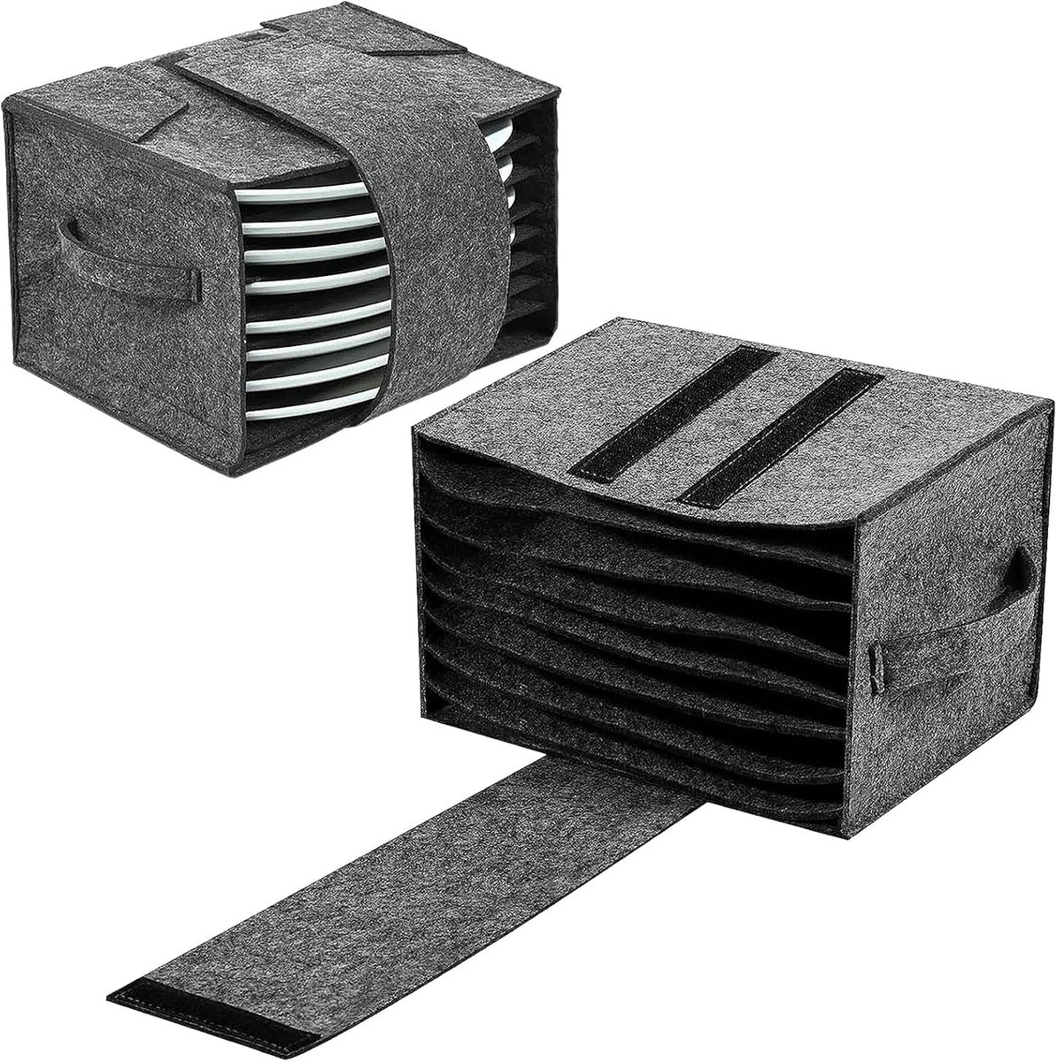 Opbergdoos voor borden van vilt met 8 vakken, 27 x 22 x 7 cm, opbergtas voor campingborden, vilten tassen voor campers, caravans