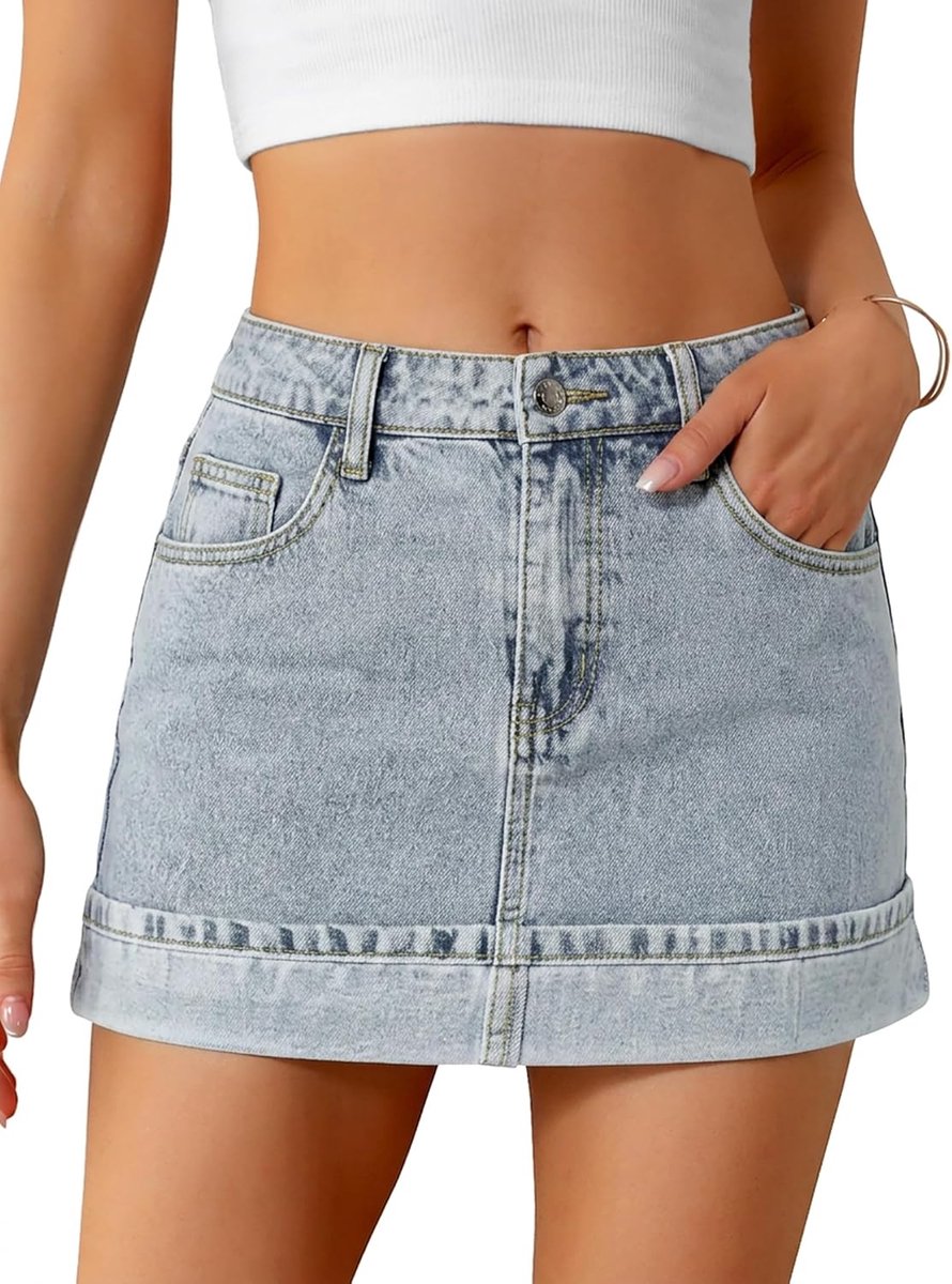 Dames denim minirok dames stretch hoge taille jeans rok casual denim skort slim fit met zakken UK
