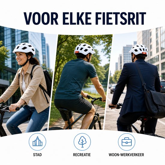 Fietshelm met LED-verlichting - Volwassenen - Verstelbaar - Maat L 58-62 cm - Mat wit — afbeelding 3
