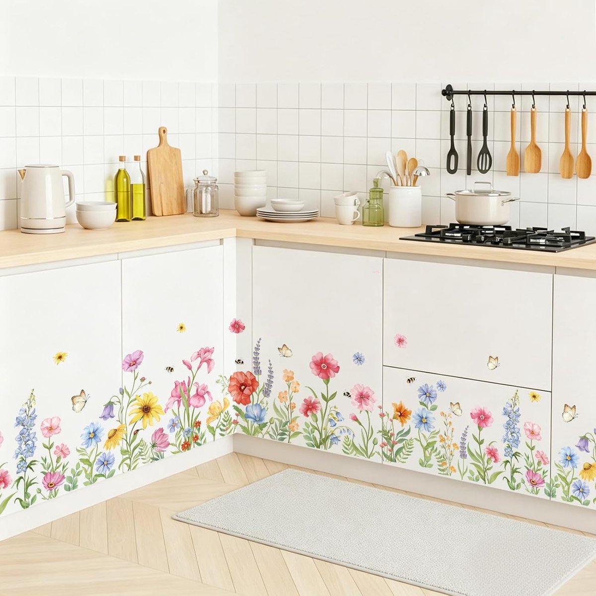 Muursticker met wilde bloem, vinyl, bloemenpatroon, decoratief vinyl voor slaapkamer, kamer, woonkamer