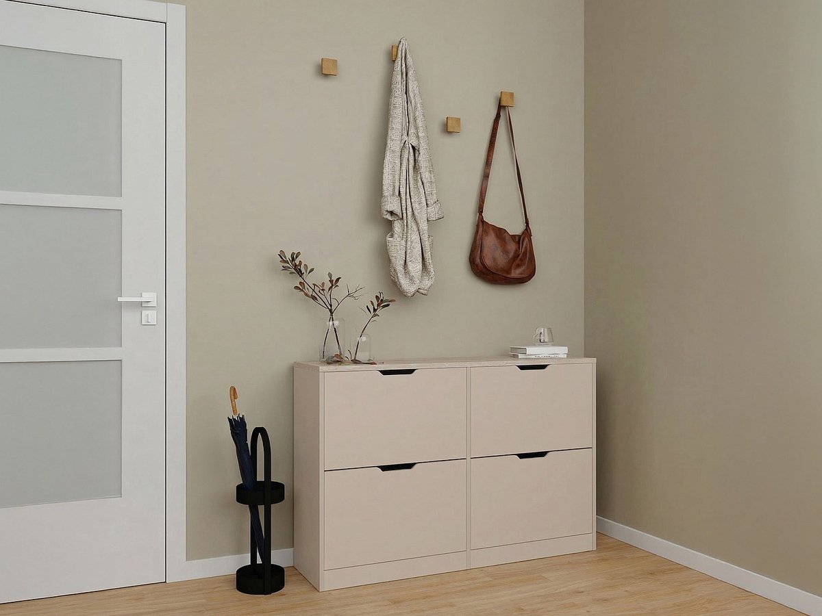 Vente-unique Schoenenkast met 4 klapvakken - Beige en travertijn effect - LOTULA