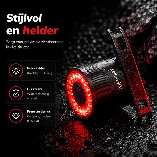 Wieport Fietsverlichting voor en achter - 800 Lumen LED Voorlamp & Achterlicht - Oplaadbaar — afbeelding 5
