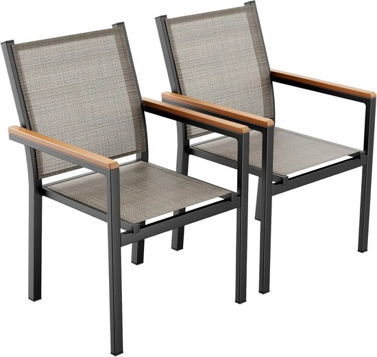 AALVERO - Tuinstoelen - Terrasstoel - Balkon stoel - Stapelbaar - Weersbestendig - Set van 2 - 150 kg - Aluminium - Lichtbruin