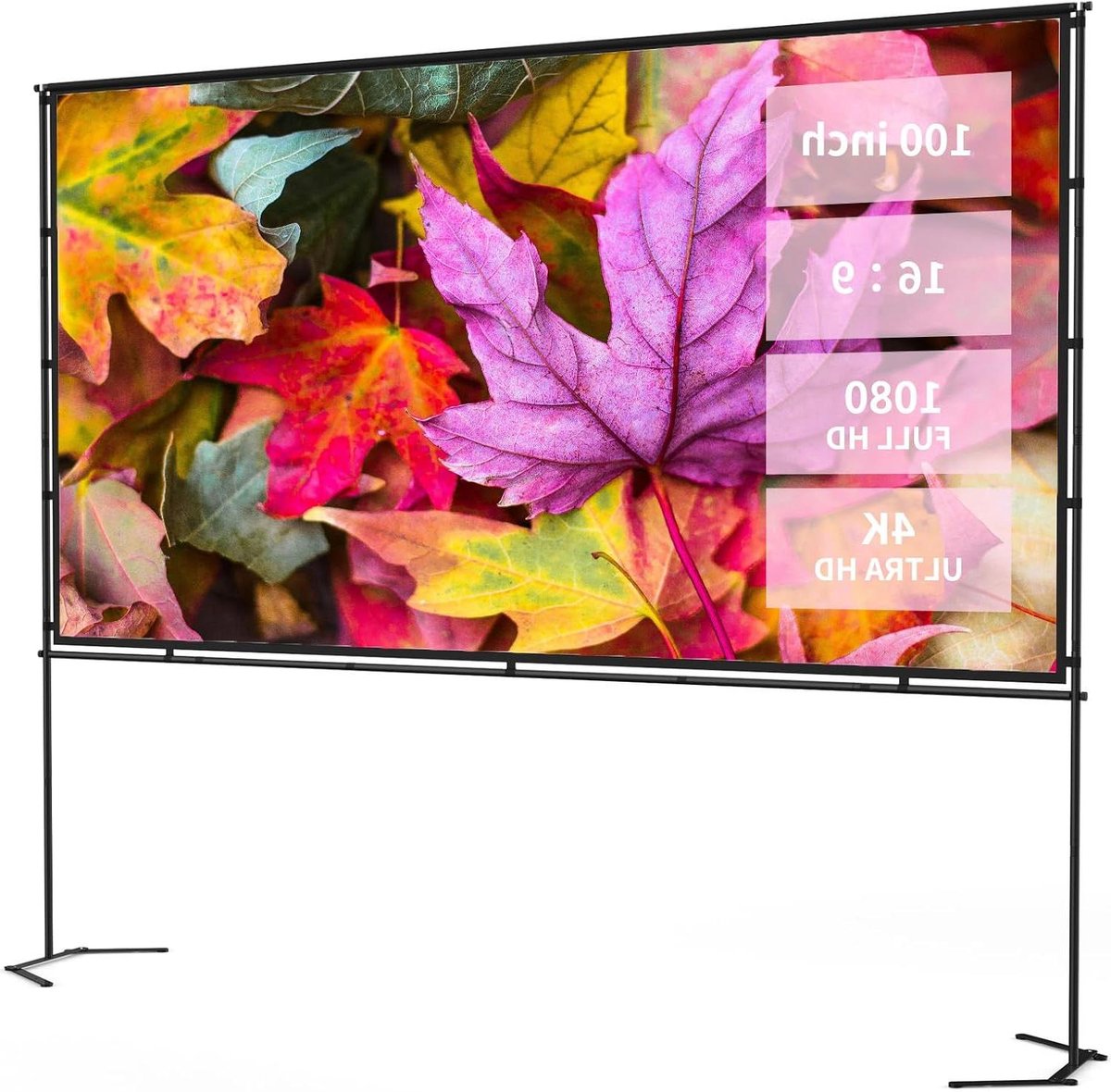 Projectiescherm met standaard - Draagbaar scherm - Thuisbioscoop creëren - Kreukvrij HD beeld - 100 inch - Wit