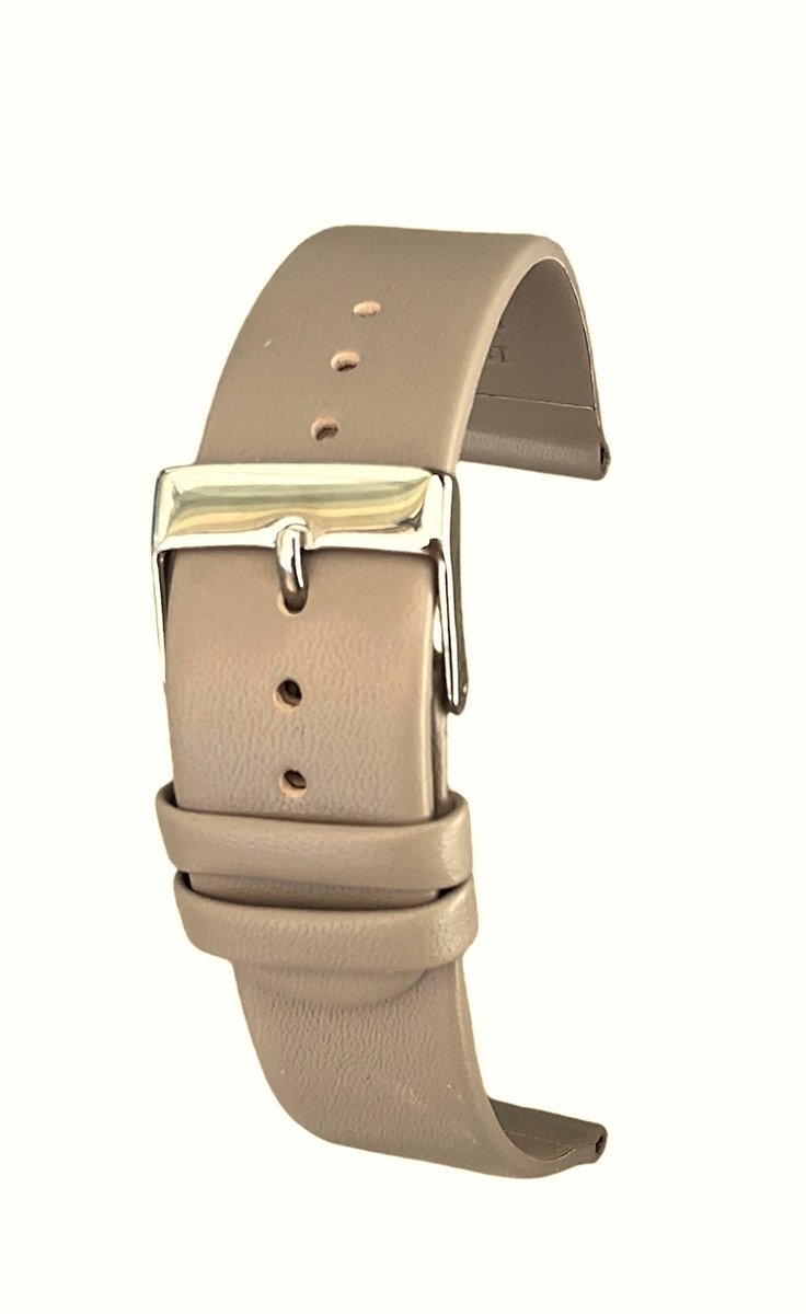 Horlogeband-horlogebandje-Taupe-22mm-Echt Leer-Recht-Glad-TAUPE-Soepel-Zacht-Leer-22 mm