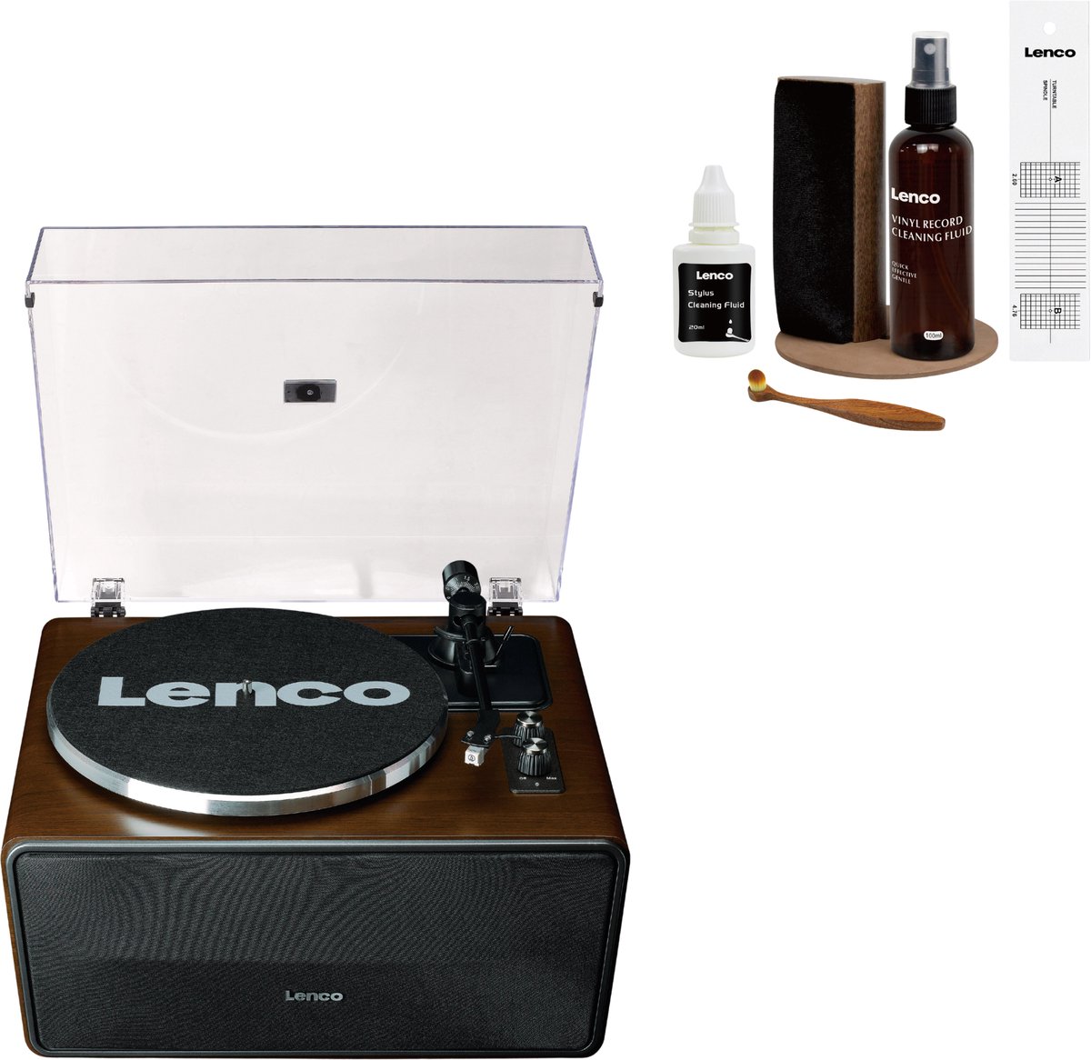 Lenco Platenspeler Bundel LS-470WA + TTA-6IN1 - Platenspeler met Bluetooth en 70W RMS Speakers + Cleaning Kit - Expertise Lijn