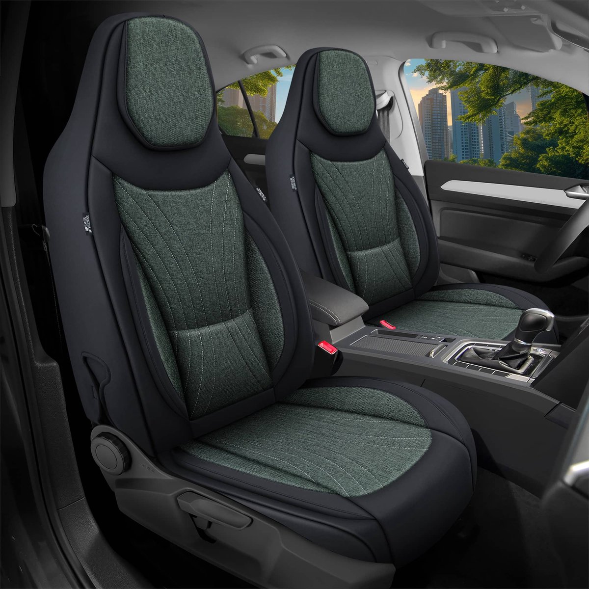 Autostoelhoezen voor Mercedes GLE Bj ab 2018 – Stoelhoezen voor bestuurder en passagier in Zwart/Olijfgroen