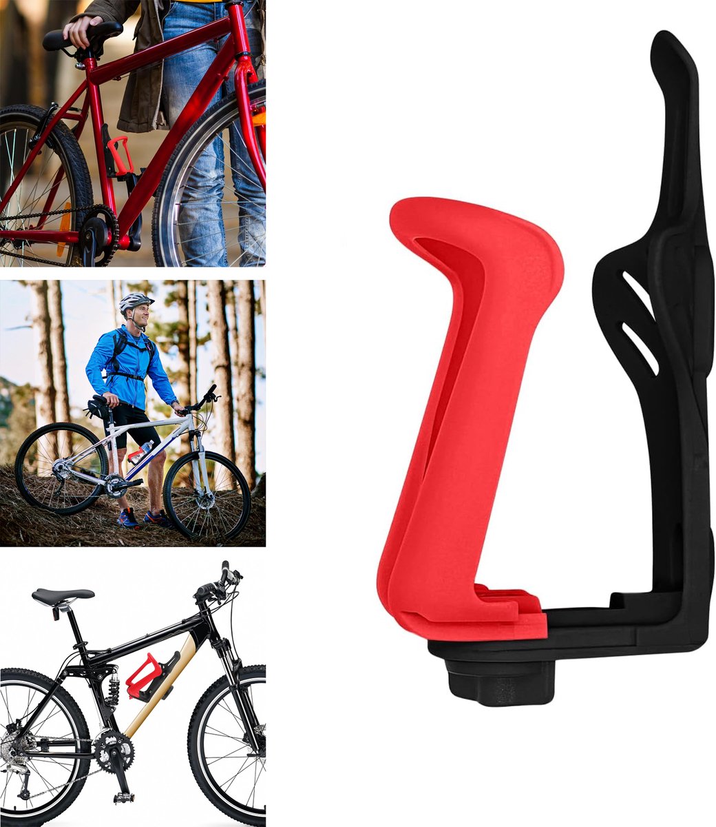 KZQ Verstelbare Fietsfleshouder - Geschikt Voor Flessen 48-71mm - 360° Draaibaar - Past Op Frame 15-33mm - Universeel Voor Fiets Motor En Kinderwagen - Zwart Rood
