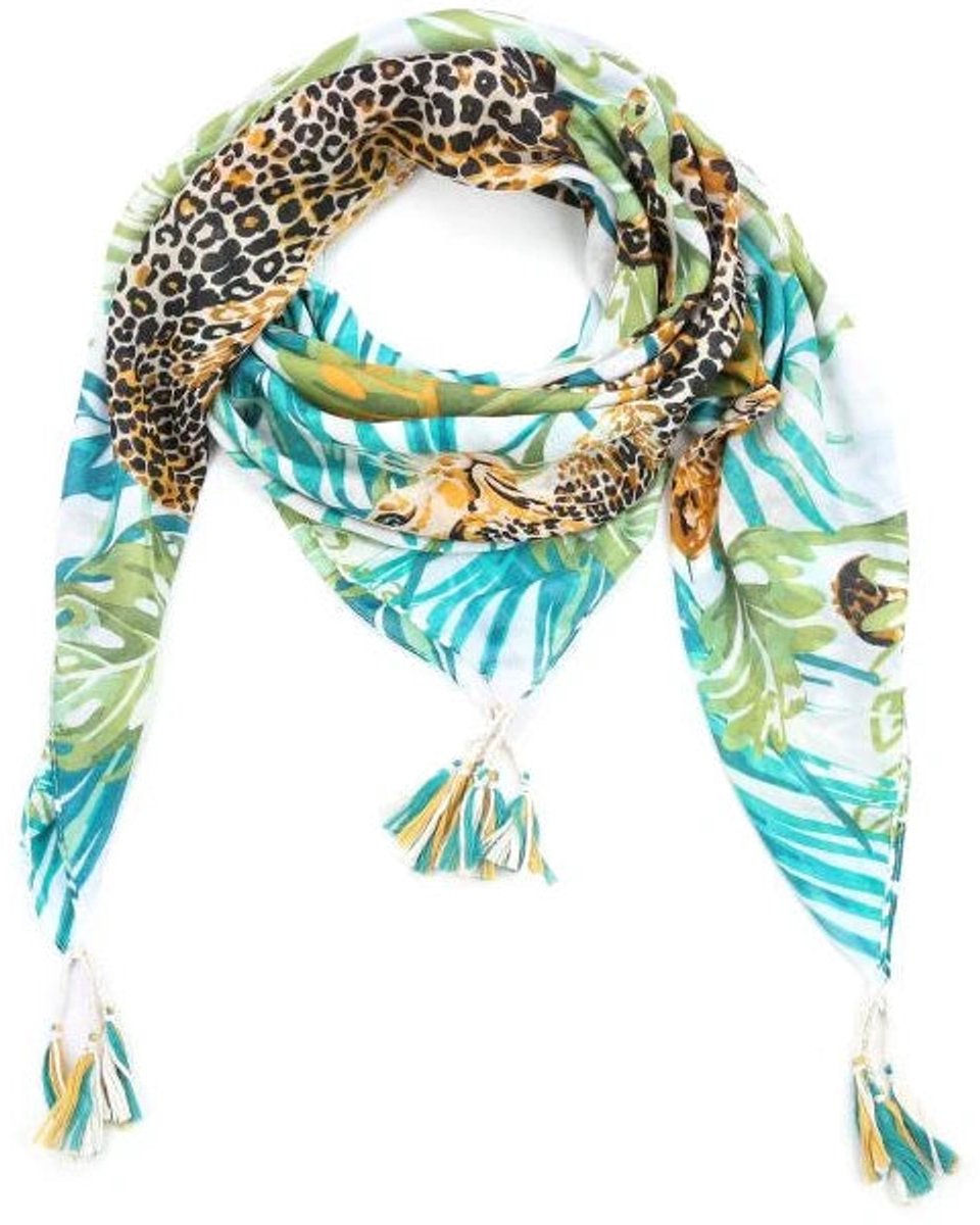 Sunset Fashion Sjaal Jungle blauw 130x130cm