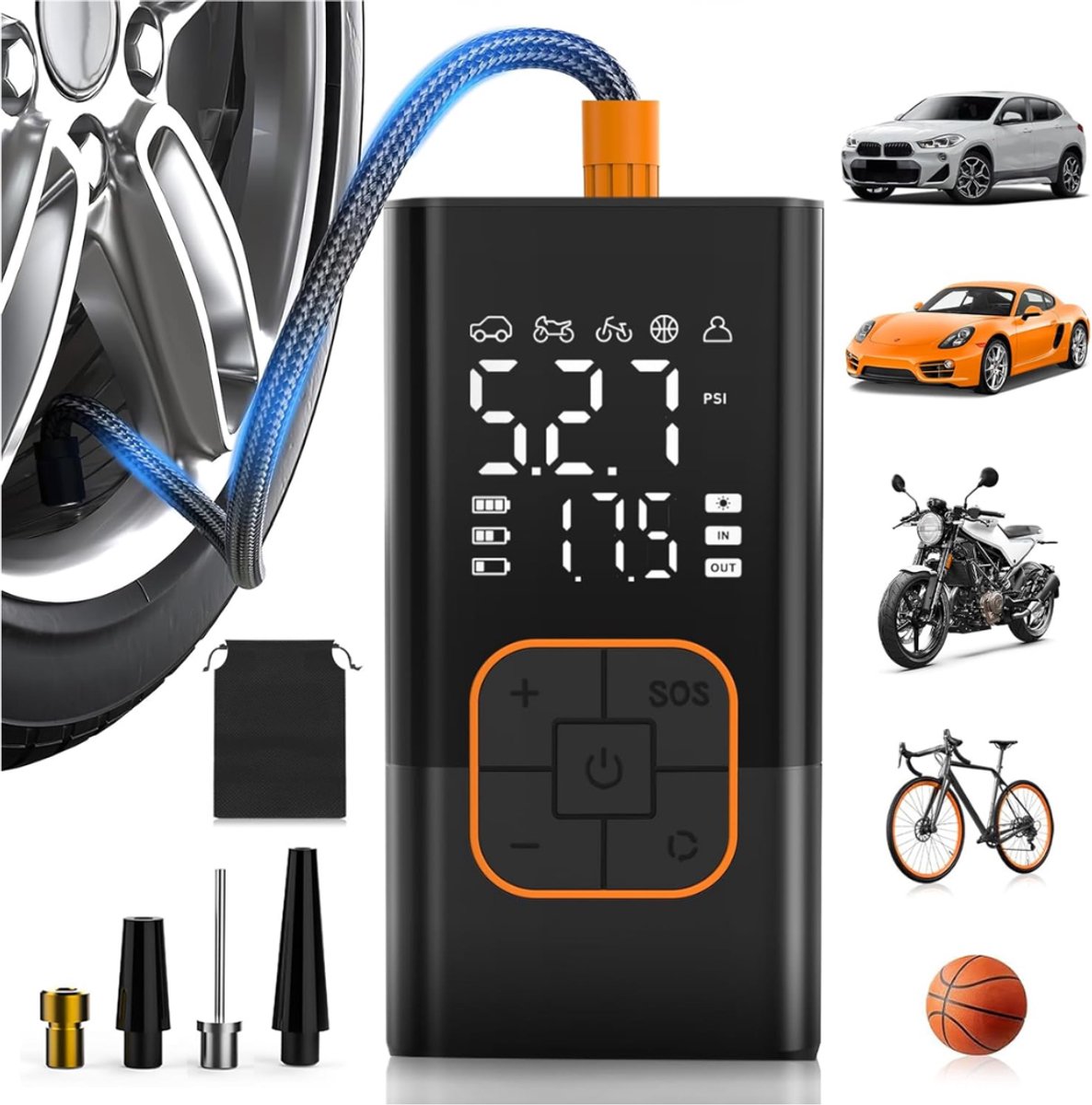 ZRNS® Bandenpomp met Drukmeter - Comressor Auto en Fiets - Bandenspanningsmeter - Draagbare Luchtcompressor