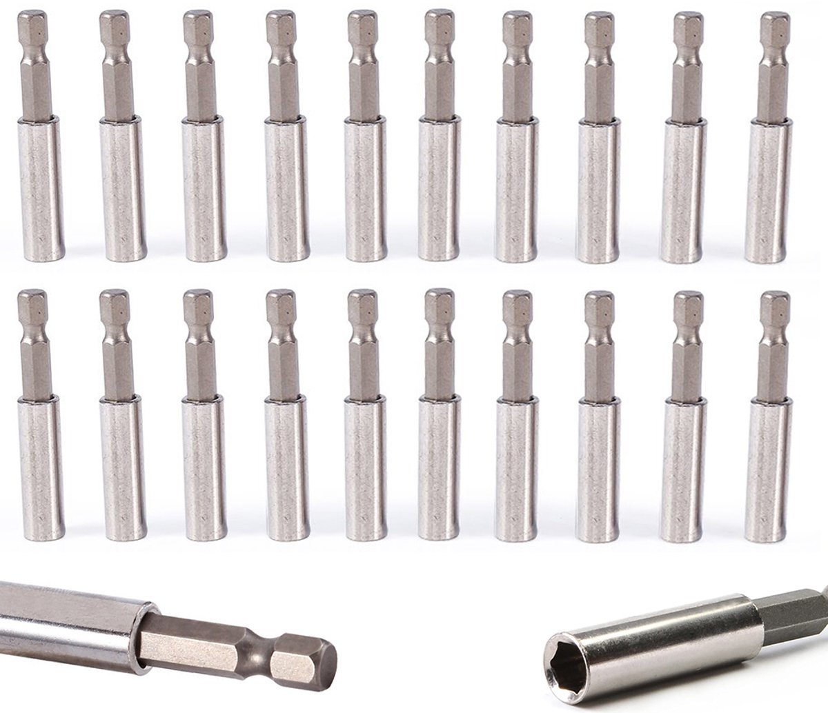 Magnetische schroevendraaierbithouders - 20 stuks - 1/4 inch magnetische schroevendraaierbithouders - Verlengstuk boorbitset - Staal - Zilver