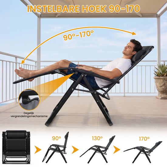 DAITORE - Opvouwbare Ligstoelen - Tuinstoelen - Verstelbaar - tot 150kg - Ademende Teslin-stof - met Kussen en hoofdkussen - Relaxstoelen - voor balkon, tuin, thuisgebruik en camping — afbeelding 4