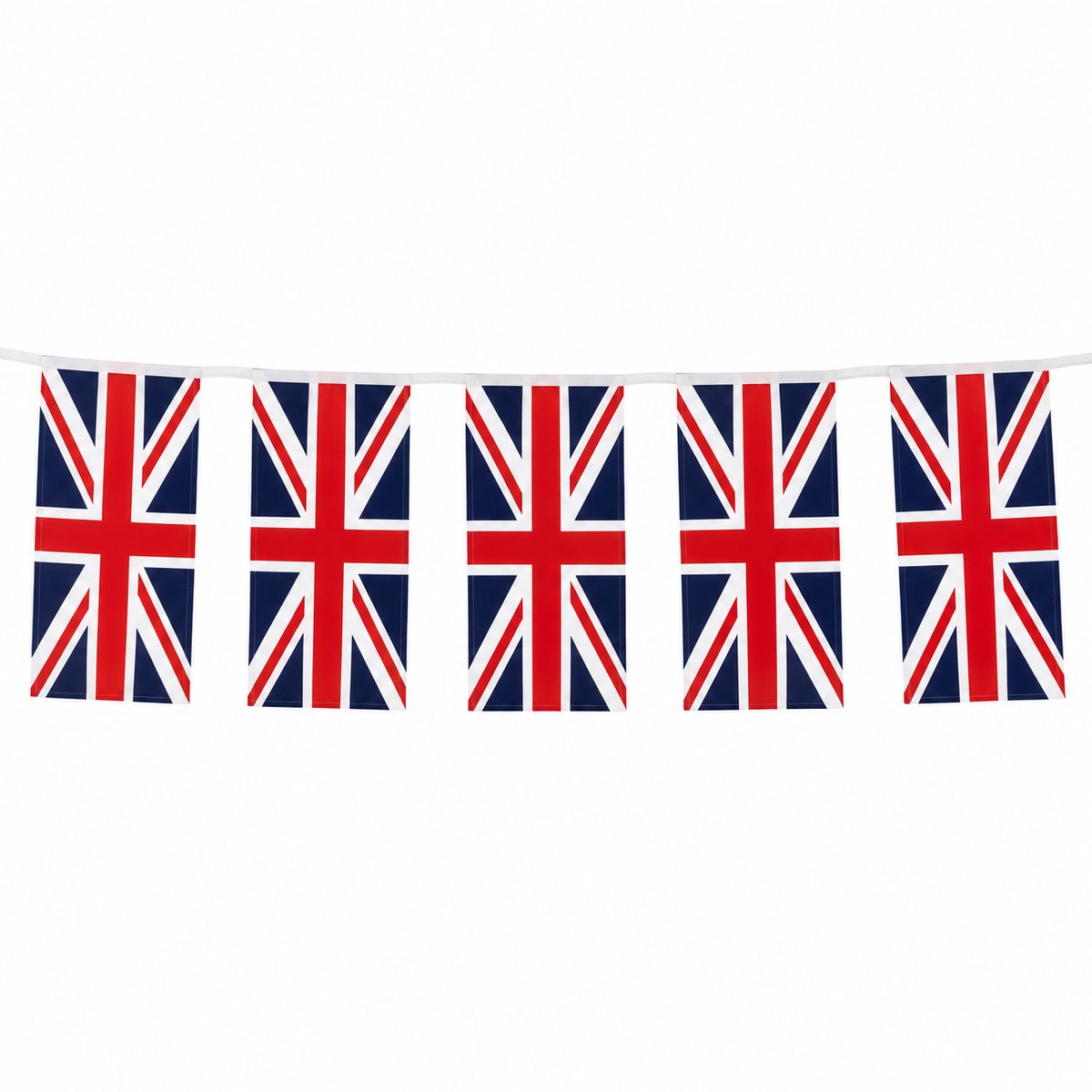 Engelse Vlaggenlijn Stof 10 Meter - Grote Union Jack Vlaggen (47 x 30 cm) - 15 Vlaggen - Britse Feestversiering