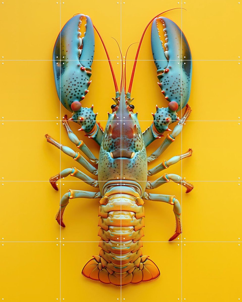 IXXI Lobster Yellow Pineapple Style, OTTI - 80 x 100 cm - Gratis ophangtool - Grote wanddecoratie en posters - Speels, Kleurrijk, Strandhuis, Keuken
