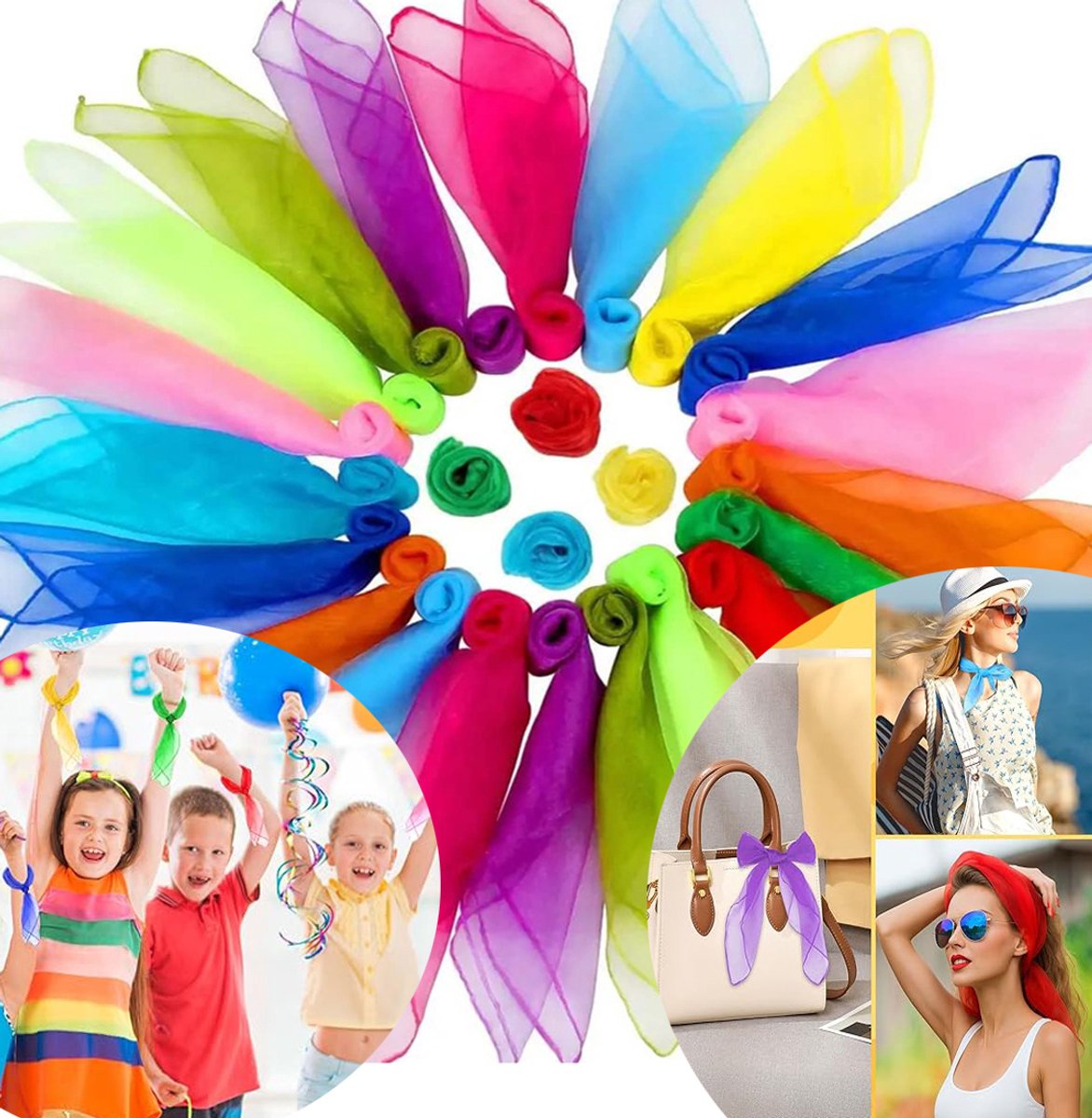 Kleurrijke Speeltolak, Jongleersjaals Vierkant, Chiffon Speelkleed, 36 Kleuren.