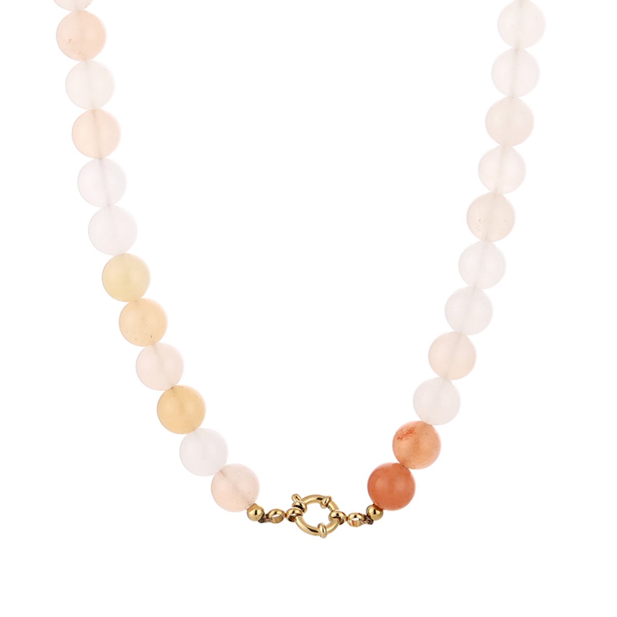 Round Gemstone Bead Necklace – Kralen Ketting – RVS - Oranje/Wit