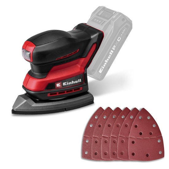 Einhell schuurmachine rood met zwart, met accu en schuurpapier
