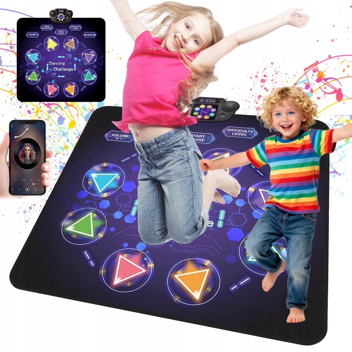 Kinder Dansmat - Muzikale Speelgoedmat - 8 LED Pijlen - Bluetooth - 8 Spellen & 3 Niveaus - Waterdicht & Antislip - Educatief Speelgoed - 1200mAh - Voor Kinderen - Interactief
