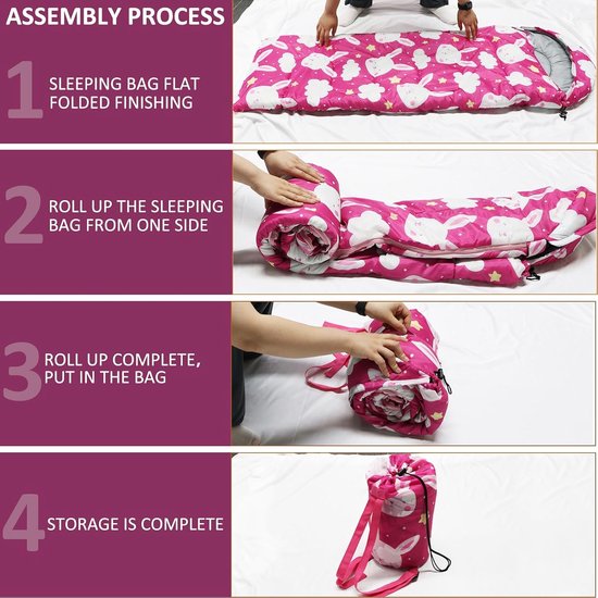 Slaapzak Kinderen - Kampeerslaapzak Compact - Kamperen en Hiken - Waterdicht en Ademend - Tot 155cm Lengte - Roze — afbeelding 3