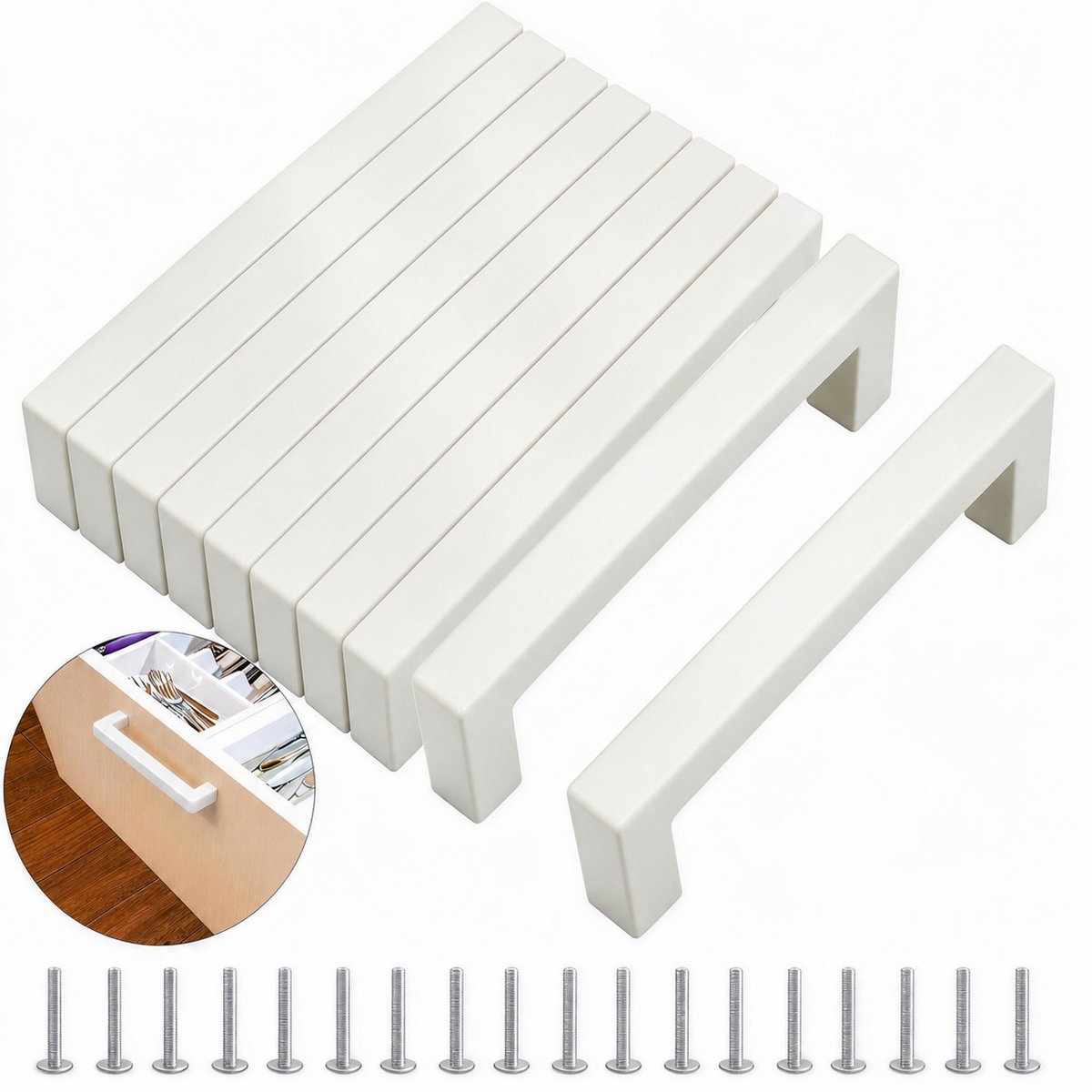 BOTC Handgrepen RVS - Handgreep - Set van 10 stuks - 128 mm - Met 20 schroeven - RVS - Morden Square meubelgrepen - Wit