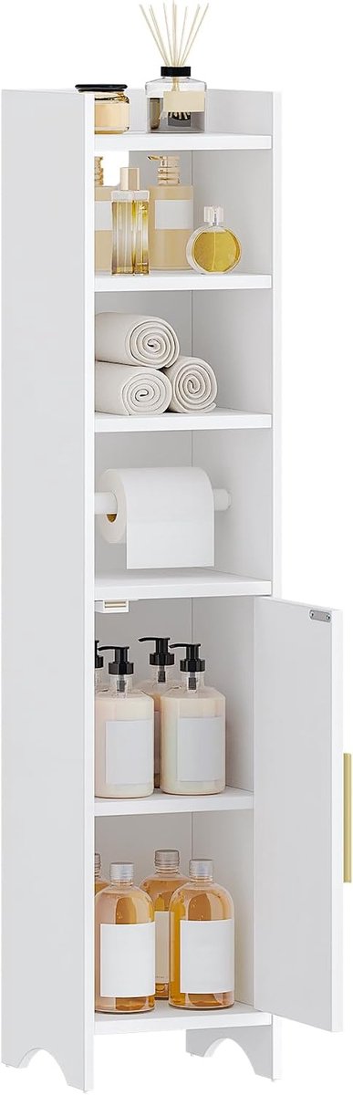 Hzuaneri Badkamermeubel, Badkamerkast, Smal Toilet Papier Kabinet, Toiletkast met Deur, Smalle Badkamerkast, Opbergkast, Verstelbare Planken, voor Kleine Ruimten, Modern, 20 × 20 × 90 cm, Wit