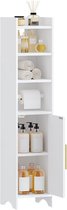 HILINSIE Badkamermeubel, Badkamerkast, Smal Toilet Papier Kabinet, Toiletkast met Deur, Smalle Badkamerkast, Opbergkast, Verstelbare Planken, voor Kleine Ruimten, Modern, 20 × 20 × 90 cm, Wit