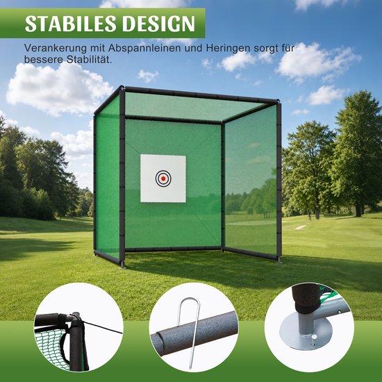 Golf oefennet 300x300x300 cm - voor binnen en buiten - met doelvlak voor gerichte training - inclusief oefenmat en rubber tee - robuust stalen frame - perfect voor tuin, garage of park van GOLF — afbeelding 4