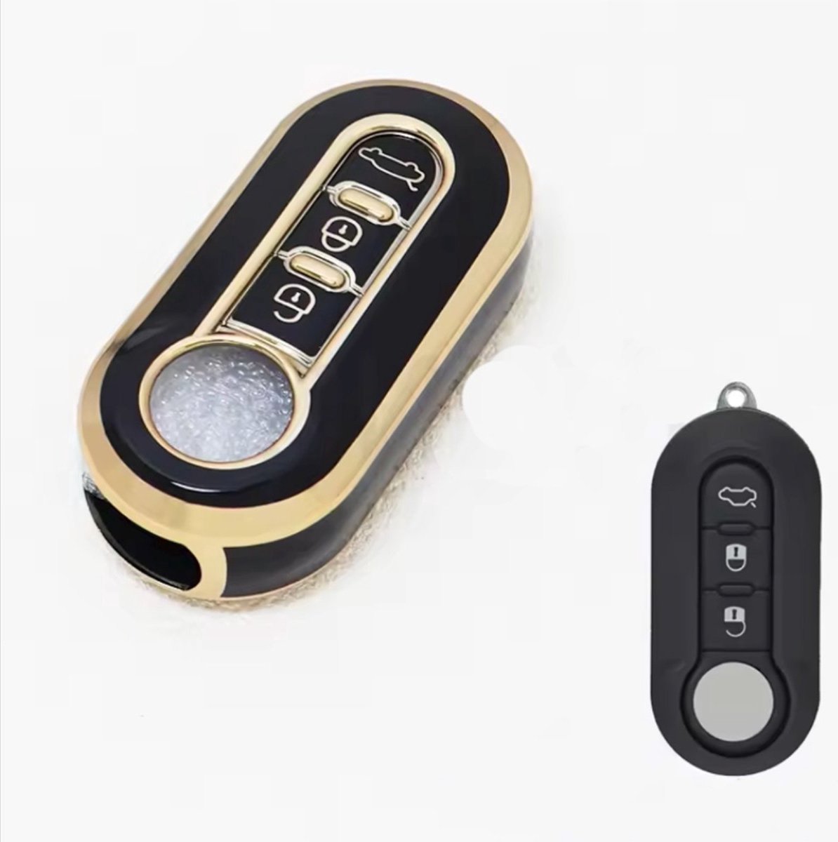 *** Bescherm je auto sleutel - TPU Sleutelcover - Zwart Goud Metallic - Geschikt voor Fiat 500/500L/500X/500C/Panda/Punto/Stilo - Auto Accessoires ***