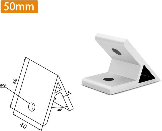 (4 stuks) 5050 Serie 45 Graden Hoek Hoek Beugels Hoek Braces Connectors Joint Voor Aluminium Extrusie Profiel — afbeelding 5