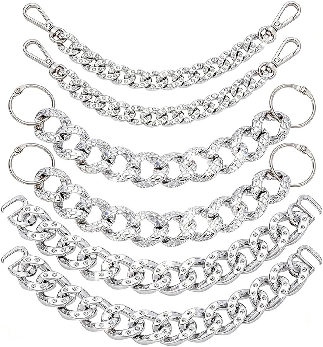 PandaHall 6 stuks 3 stijlen bedelkettingen voor schoenen, flenskettingen voor laarzen, bedels voor schoenen van platina met drukknopen, hangende ketting voor schoenen voor laarzen