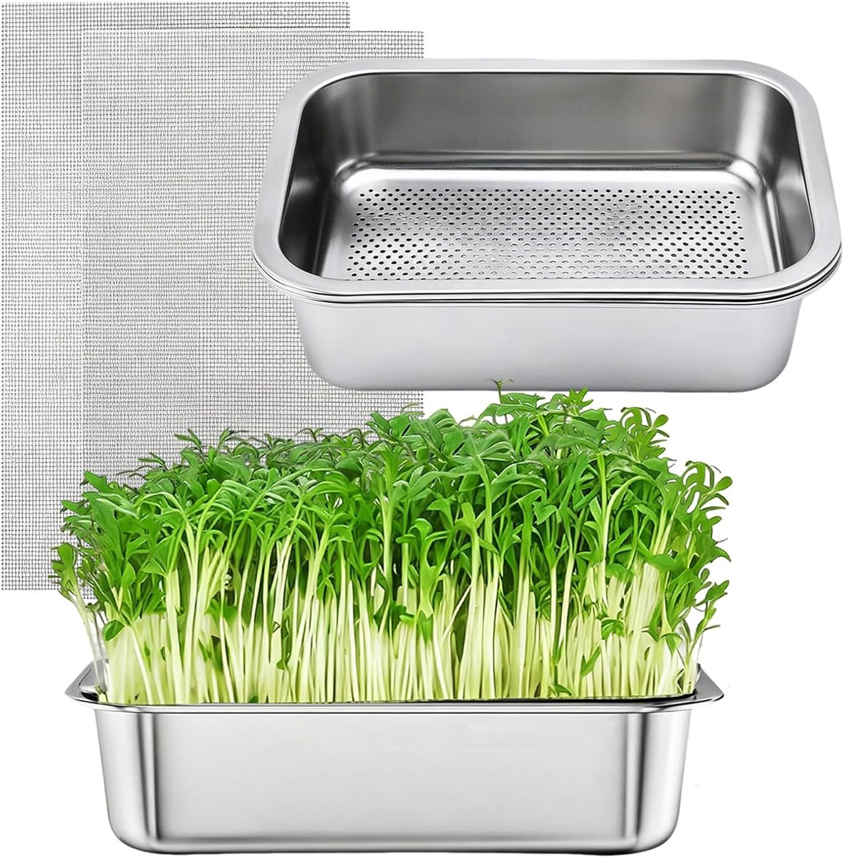 iFCOW Kiemschakelaarset, 2 stuks, roestvrij staal, plantenkwekers, kiemschakelaar, microgroen, groeiset voor het kweken van mungbonen, alfalfa, tarwegras, indoor plantenzaden