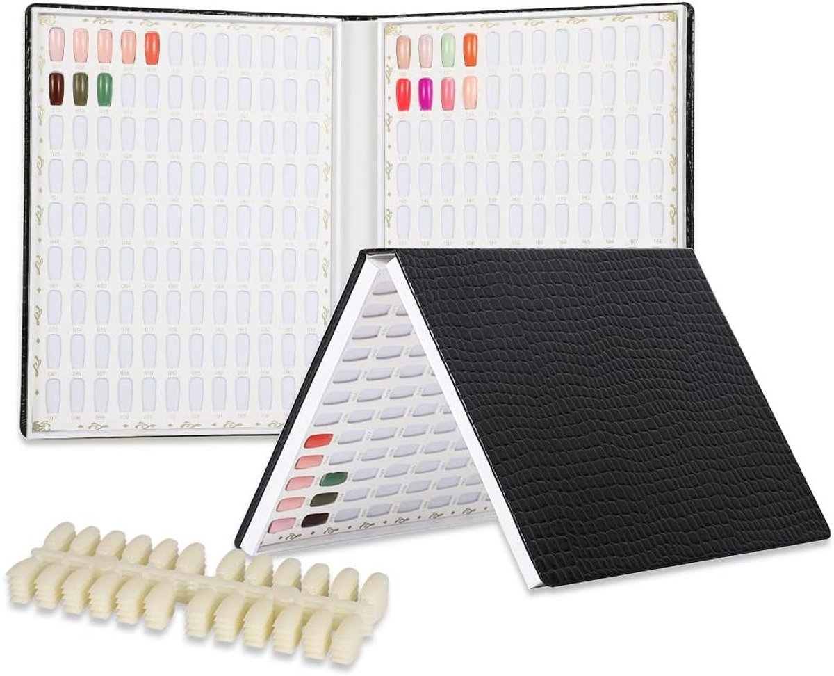 Nagelboek 216 kleuren kunstgrafiek, professionele gelpolish displaykaart met 240 stuks nepnagels tips