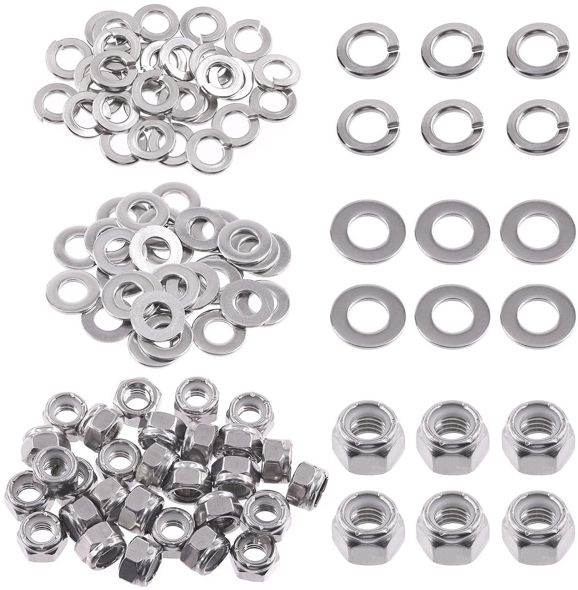90 stuks SAE 304 roestvrij staal 5/16"-18 zeskantborgmoeren en 5/16" platte ringen met # 5/16 split lock ringen assortiment kit, zeskantborgmoer voor thuis automotive winkel gebruik