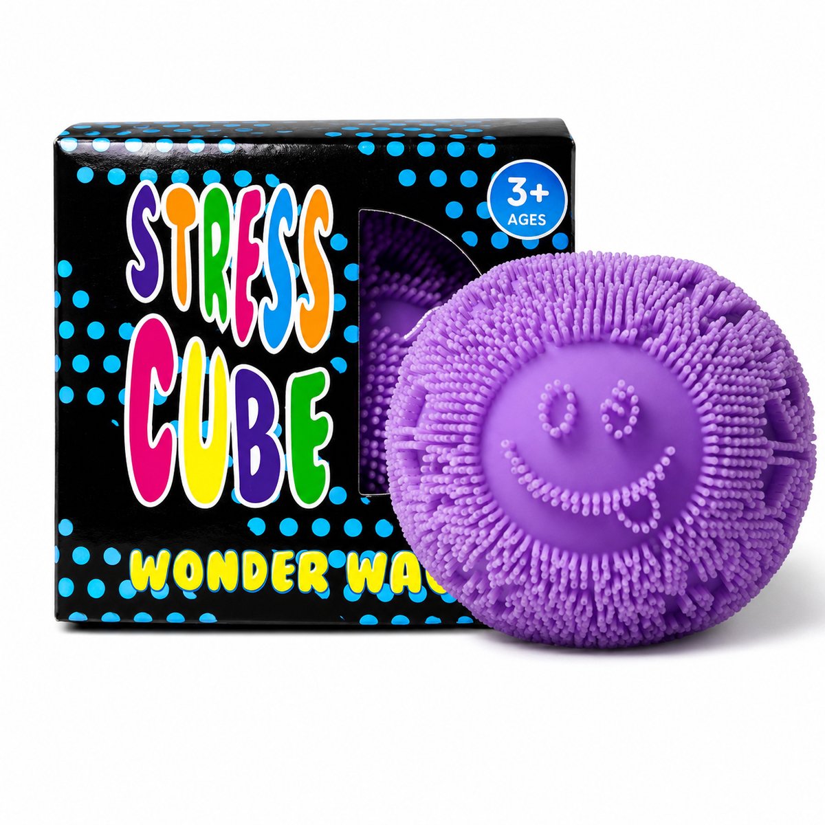 Fidgetbal - Paarse Knijpbal met Smiley en Zachte Noppen - Stressbal voor Kantoor en Thuis