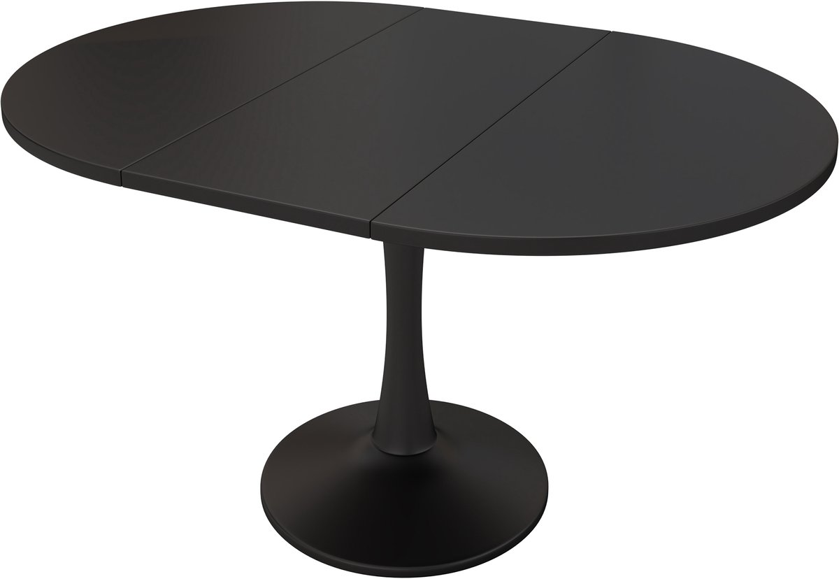 Uitschuifbare Eettafel - Ovale Eettafel - Moderne Eettafel - MDF Tafel - Compact - Stevig - Stabiel - Strak - Eetkamer - 140x100x75cm - Uitschuifbaar - Zwart