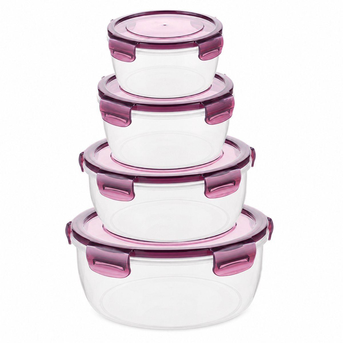 VHV - Vershouddozen 4-delige Set - Ronde Bewaarbakjes met Klikdeksel - Lekvrij en Stapelbaar - Voor Meal Prep, Koelkast, Vriezer en Magnetron - 420/800/1380/2300 ml - Paars