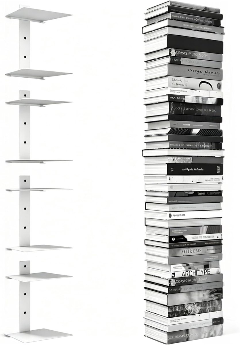 Zwevende boekenkasten, doe-het-zelf boekentoren, 8 verdiepingen, onzichtbaar boekenrek, aan de muur, draagvermogen 10,5 kg, voor boeken, decoratie en kleine kamerplanten thuis of op kantoor