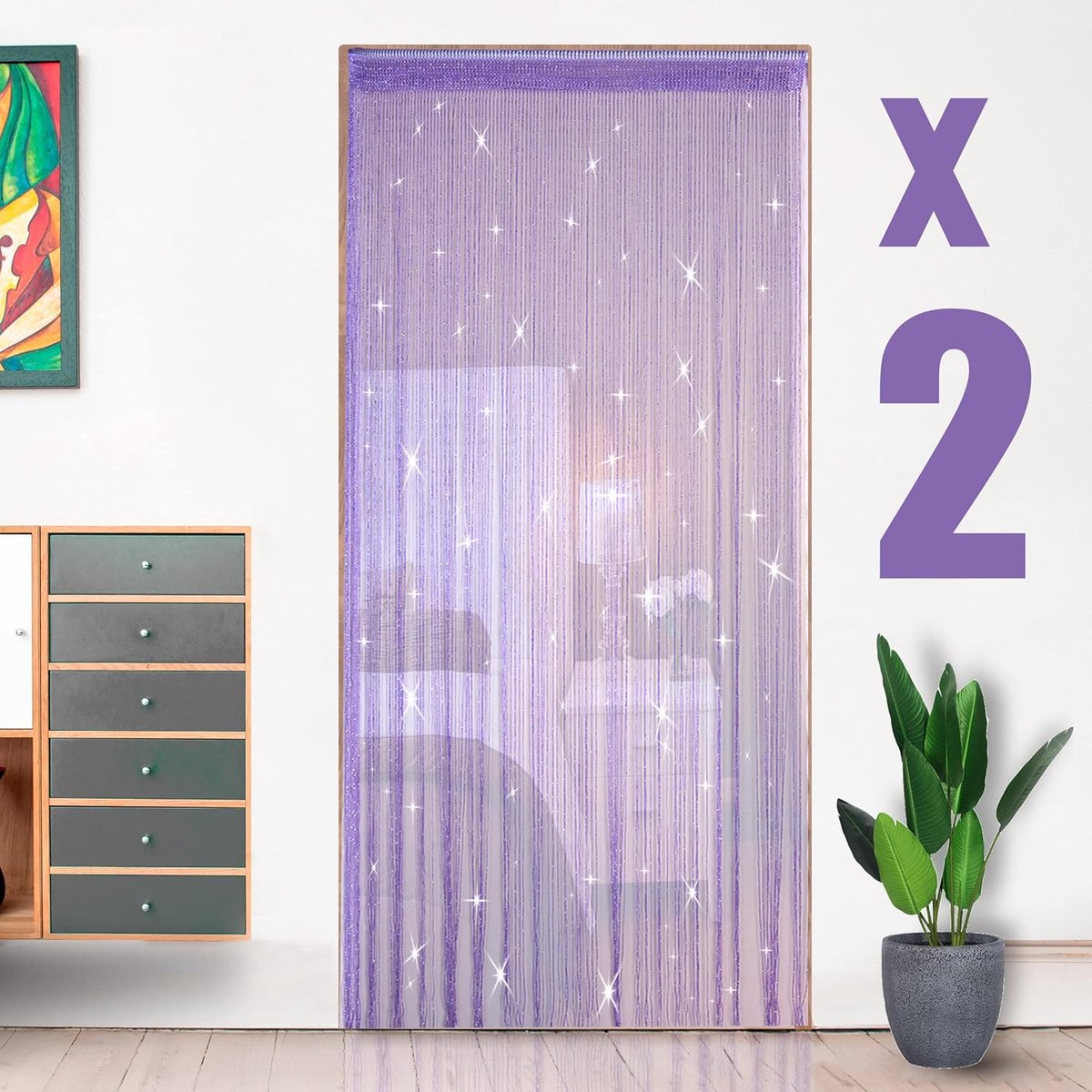 2 stuks draadgordijngordijngordijn 100 x 200cm effen kleur glitter leuk voor bruiloft, Purper