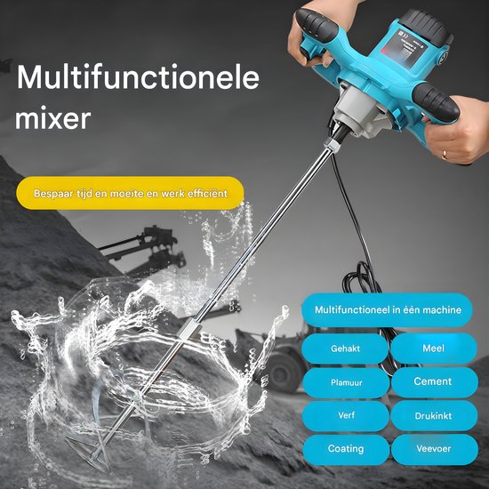 Industriële mixer - Voor beton en mortel - 6-versnellingen, 2100W krachtige variabele snelheidsmixer - Blauw — afbeelding 4