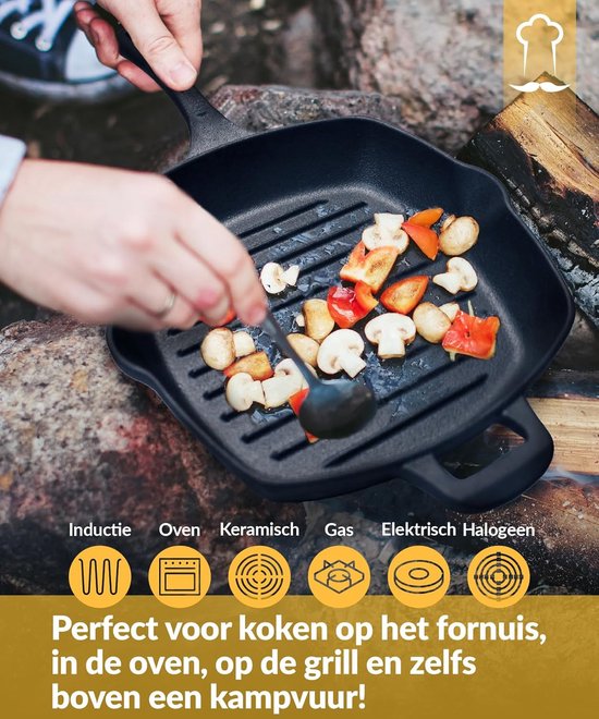 Gietijzeren Grillpan - Koekenpan Emaille - Vlees Vis Grillen - Alle Kookplaten Oven - 255 cm - Zwart — afbeelding 4